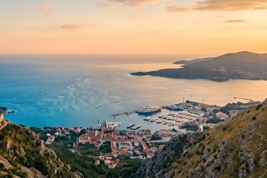View of Tivat and Porto Montenegro marina from Mount Lovcen viewpoint